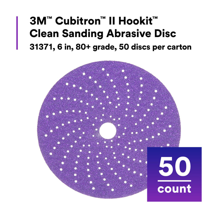 3M Cubitron II Hookit Clean Sanding Abrasive Disc, 31371, 6 in, 80+grade