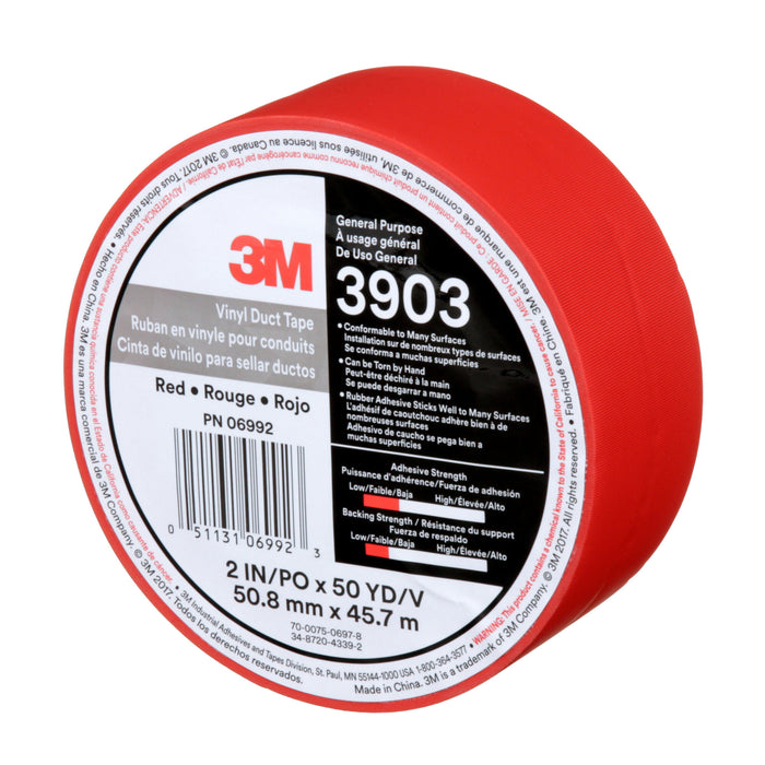 3M Vinyl Duct Tape 3903, Red, 2 in x 50 yd, 6.5 mil, 24 Rolls/Case,