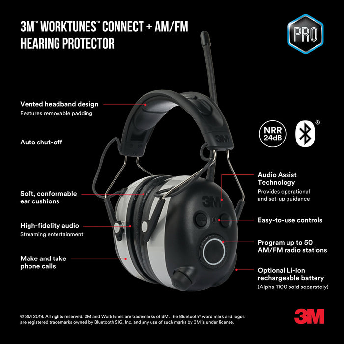 3M WorkTunes Connect + AM/FM Hearing Protector with Bluetooth®Technology