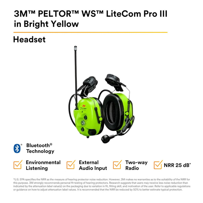 3M PELTOR WS LiteCom Pro III Headset MT73H7P3E4D10NA GB, BrightYellow