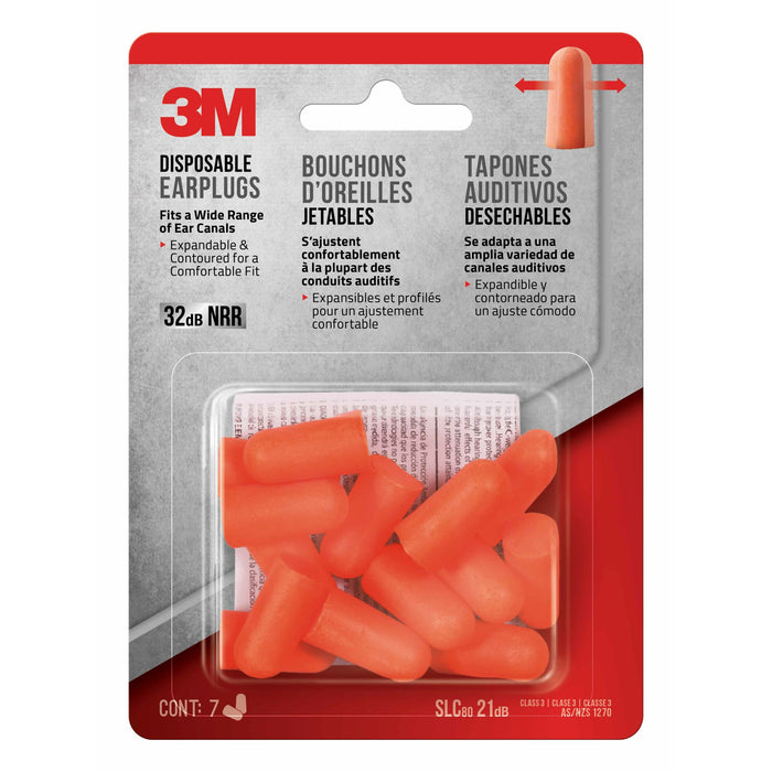3M Disposable Earplugs, 92077H7-DC, 7 pairs/pack