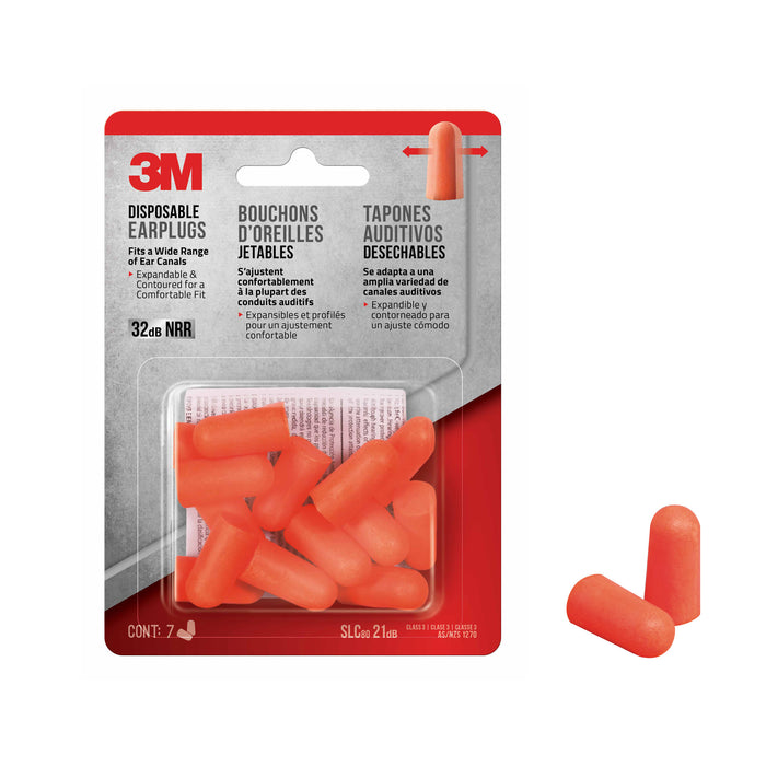 3M Disposable Earplugs, 92077H7-DC, 7 pairs/pack