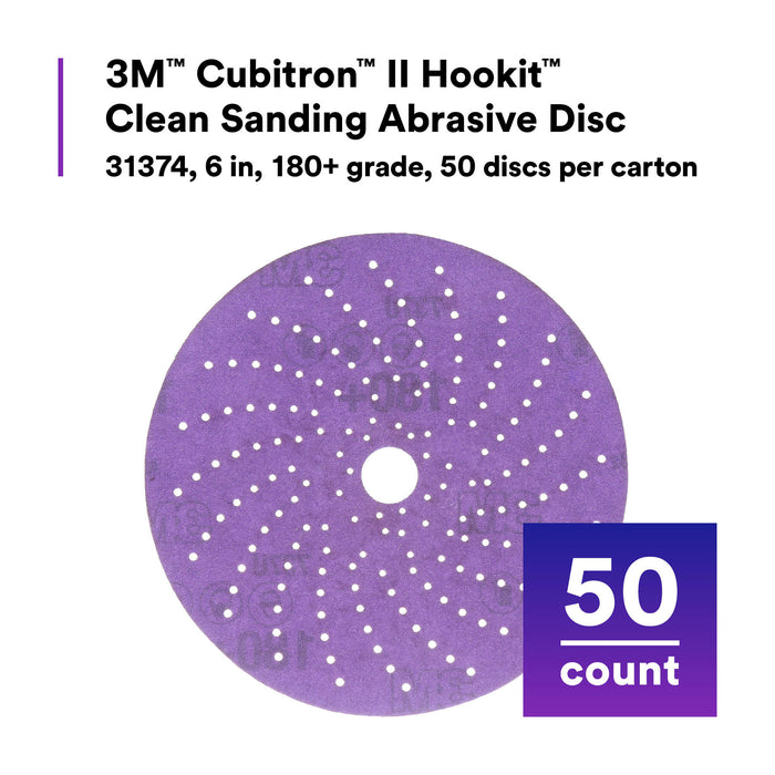 3M Cubitron II Hookit Clean Sanding Abrasive Disc, 31374, 6 in, 180+grade