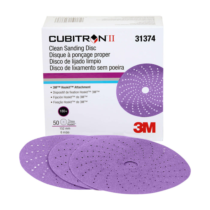 3M Cubitron II Hookit Clean Sanding Abrasive Disc, 31374, 6 in, 180+grade