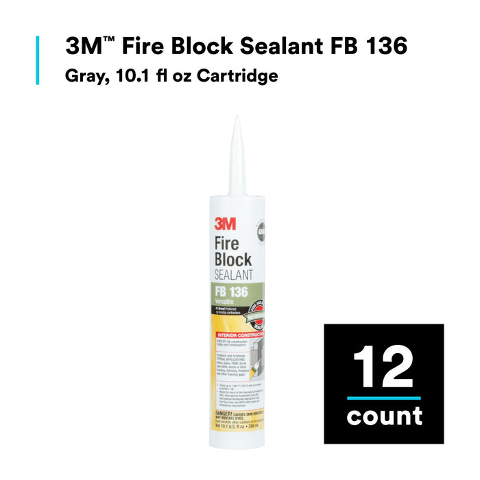 3M Fire Block Sealant FB 136, Gray, 10.1 fl oz Cartridge