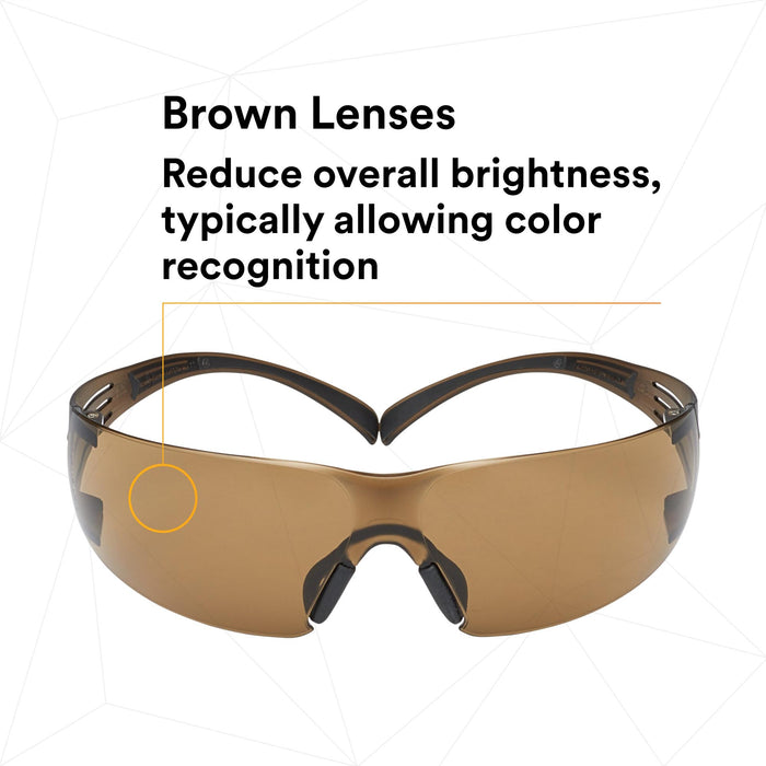 3M SecureFit Safety Glasses SF405SGAF-BLA, Black/Brown