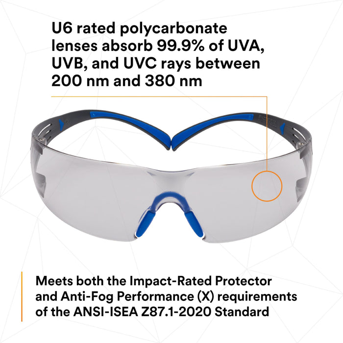 3M SecureFit Safety Glasses SF407SGAF-BLU, Blue/Gray