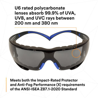 3M SecureFit Safety Glasses SF402SGAF-BLU-F, Blue/Gray