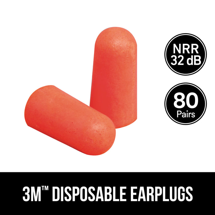 3M Disposable Earplugs, 92800H80-DC, 80 pairs/pack