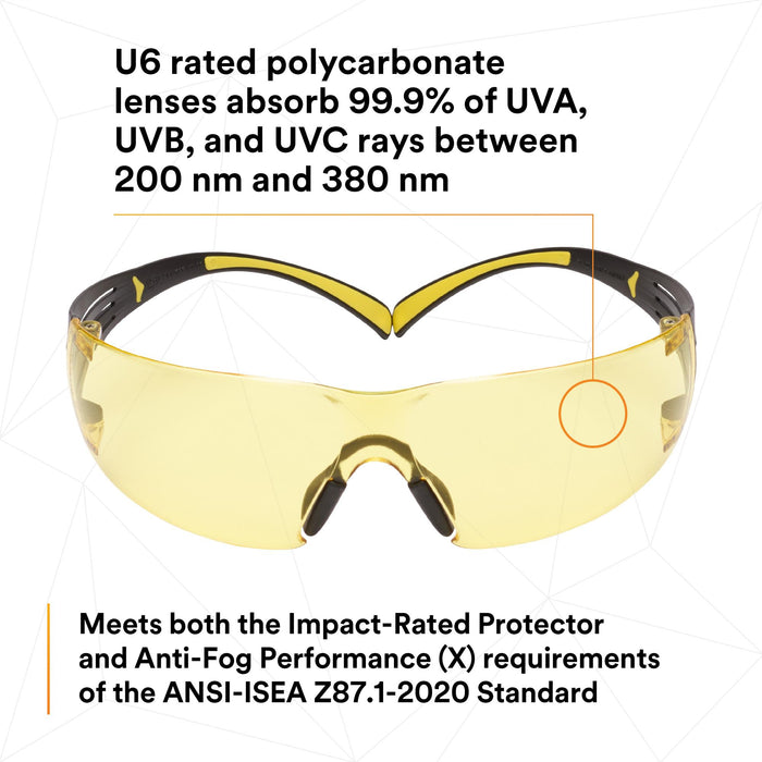 3M SecureFit Safety Glasses SF403SGAF-YEL, Yellow/Black