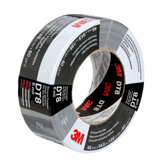 3M All Purpose Duct Tape DT8, Silver, 48 mm x 54.8 m, 8 mil, 24Roll/Case