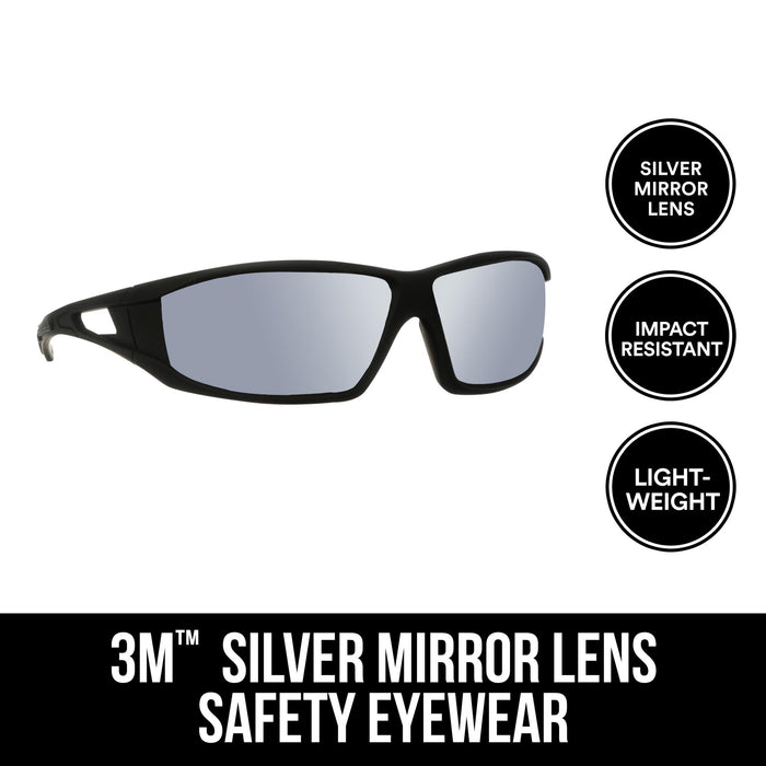 3M Safety Eyewear Silver Mirror, 90213-HZ4-NA, Blk Frame Gry Accent