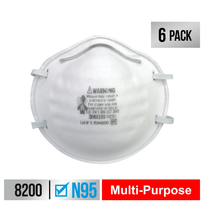 3M Sanding and Fiberglass Respirator N95 Particulate, 8200H6-DC, 6eaches/pack