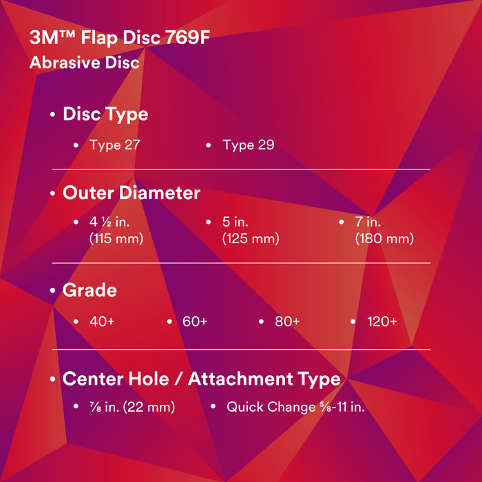 3M Flap Disc 769F, 40+, T29, 4-1/2 in x 7/8 in