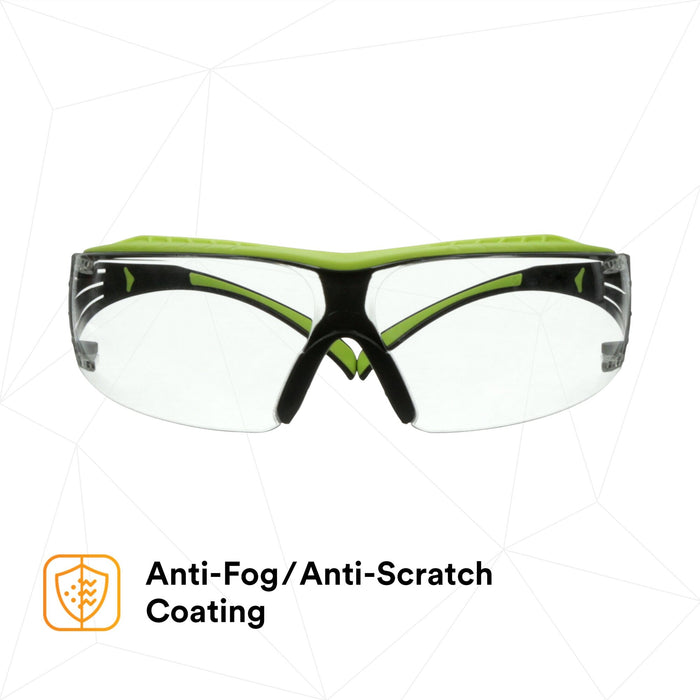 3M SecureFit 400 Series Safety Glasses SF401XAF-GRN, Green/Black