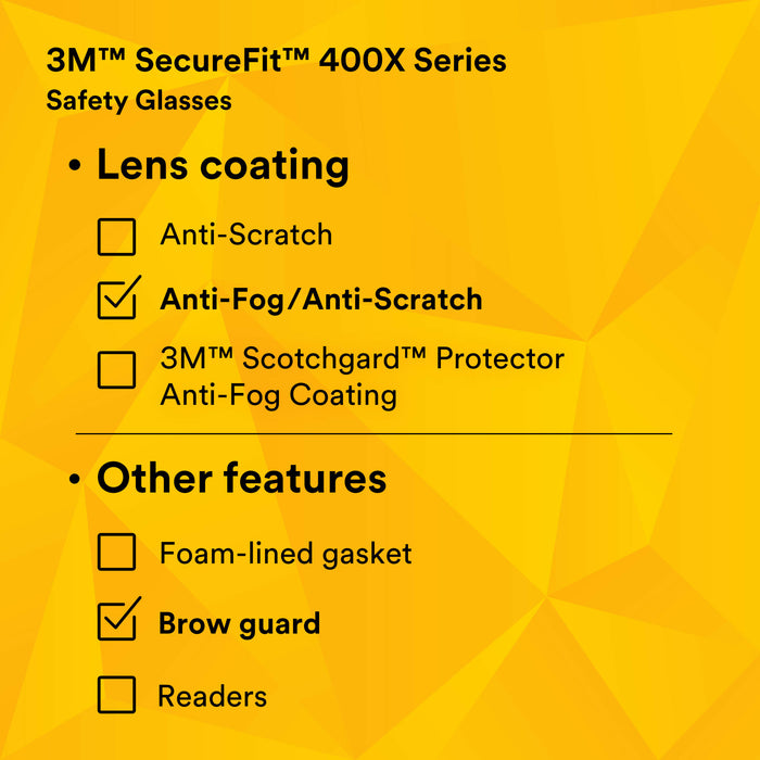 3M SecureFit 400 Series Safety Glasses SF402XAF-GRN, Green/Black