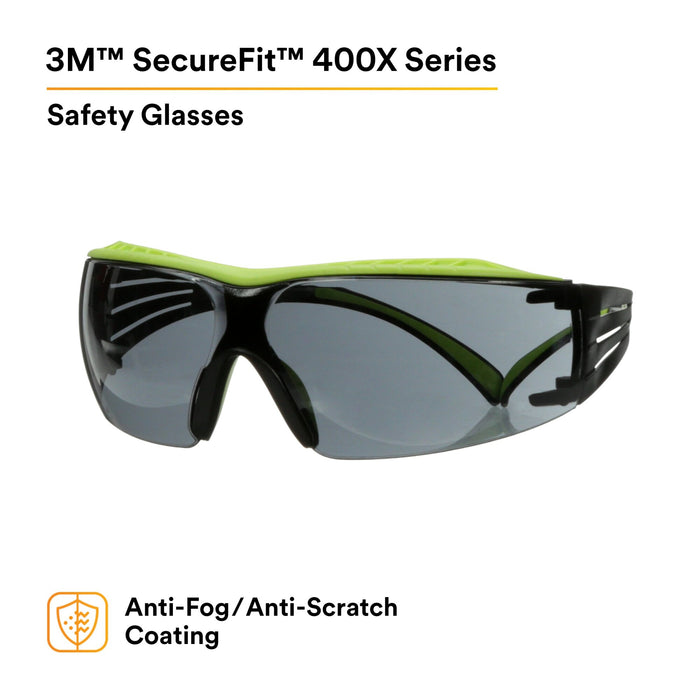 3M SecureFit 400 Series Safety Glasses SF402XAF-GRN, Green/Black
