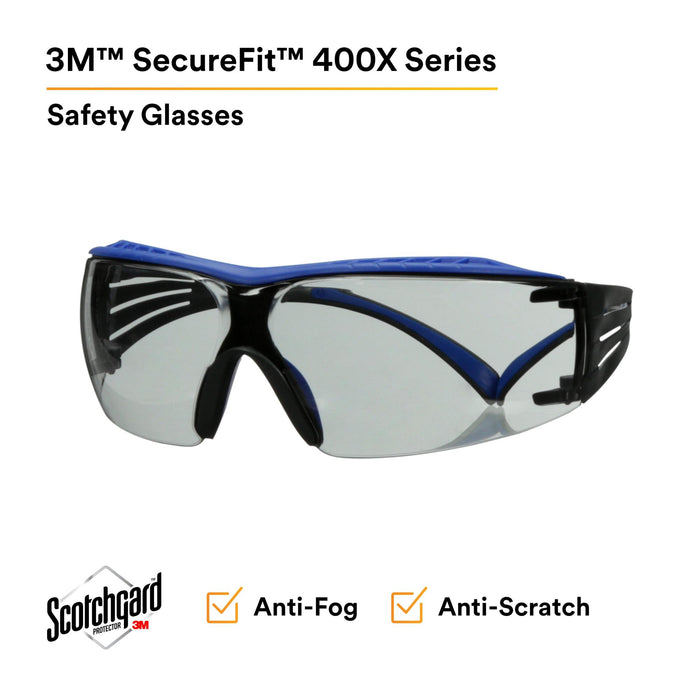 3M SecureFit 400 Series Safety Glasses SF407XSGAF-BLU, BLU/GRY