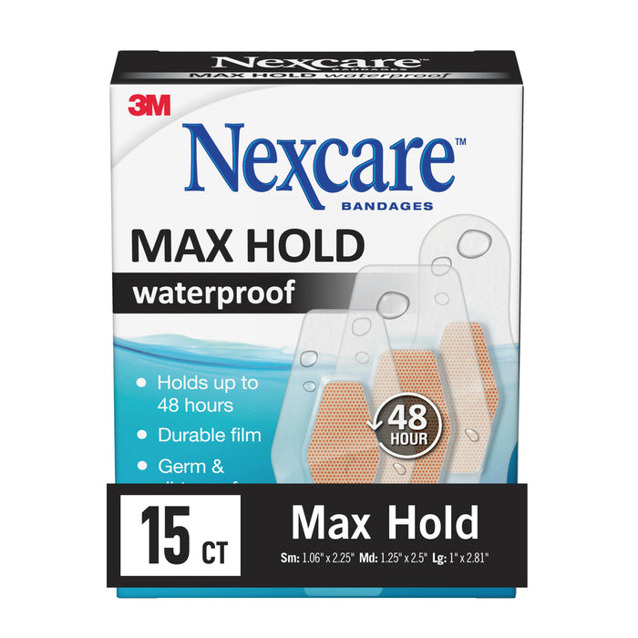 Nexcare Max Hold Waterproof Bandages MHW-15, Assorted 15ct