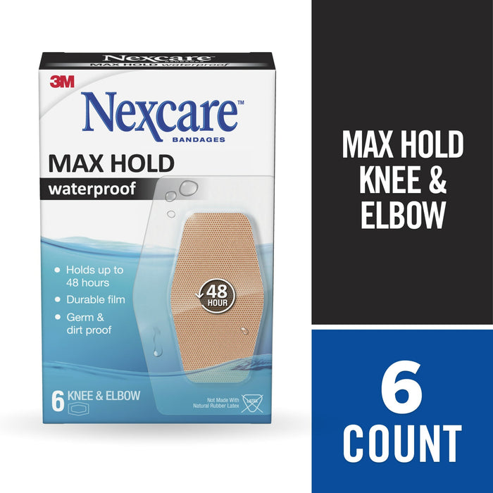 Nexcare Max Hold Waterproof Bandages MHW-06, Knee & Elbow, 2.38 in x 3.5 in