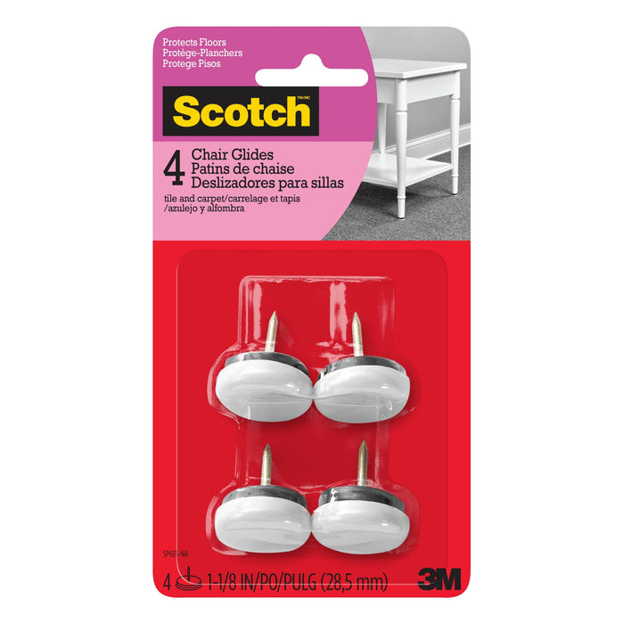 Scotch Glides SP635-NA, Nail-in Plastic, White, 1-1/16 in, 4pk