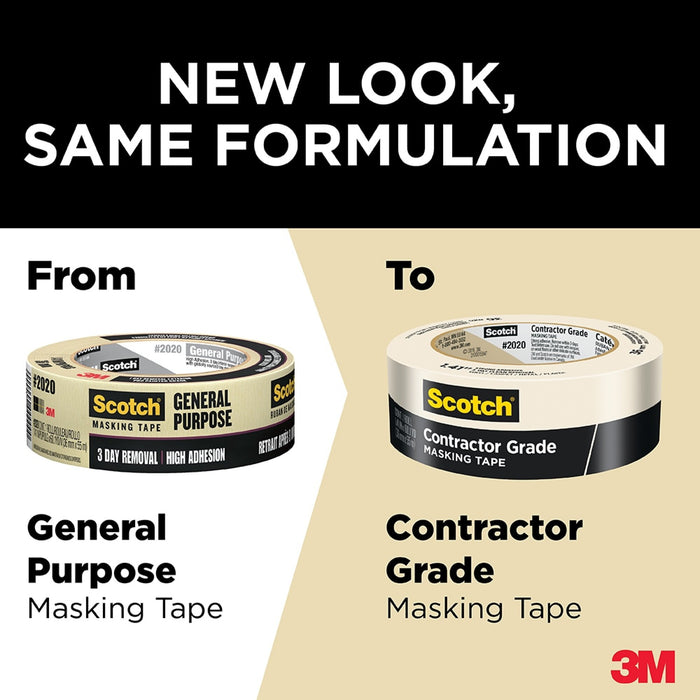 Scotch®Contractor Grade Masking Tape 2020-36EP4, 1.41 in x 60.1 yd (36mmx 55m)
