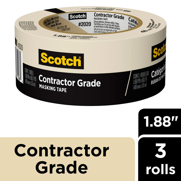 Scotch® Contractor Grade Masking Tape 2020-48EP3, 1.88 in x 60.1 yd(48mm x 55m)