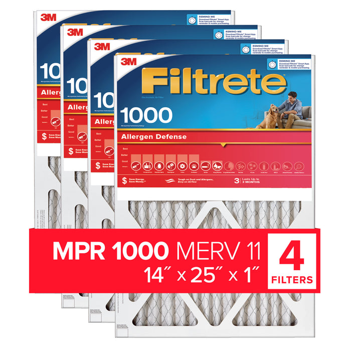 Filtrete Allergen Defense Air Filter, 1000 MPR, 9804-4, 14 in x 25 in x1 in