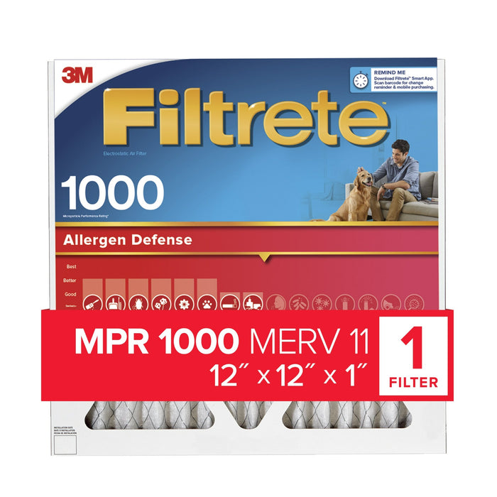 Filtrete Allergen Defense Air Filter, 1000 MPR, 9810-4, 12 in x 12 in x1 in