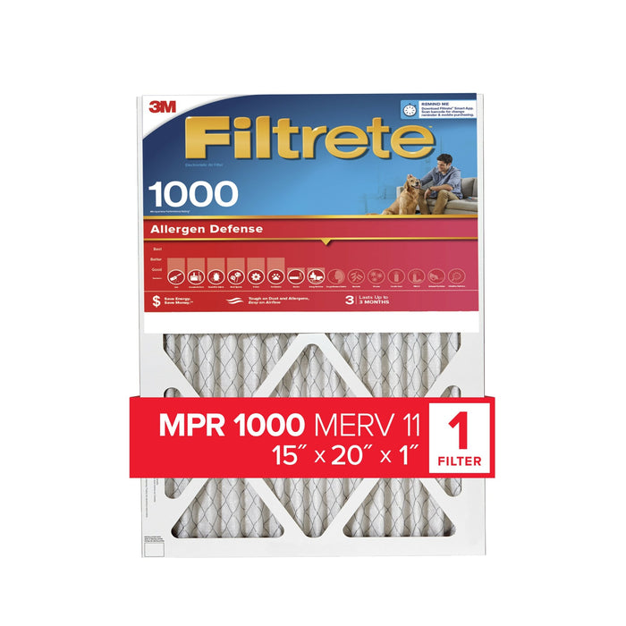 Filtrete Allergen Defense Filter, 1000 MPR, 9806-4, 15 in x 20 in x 1in
