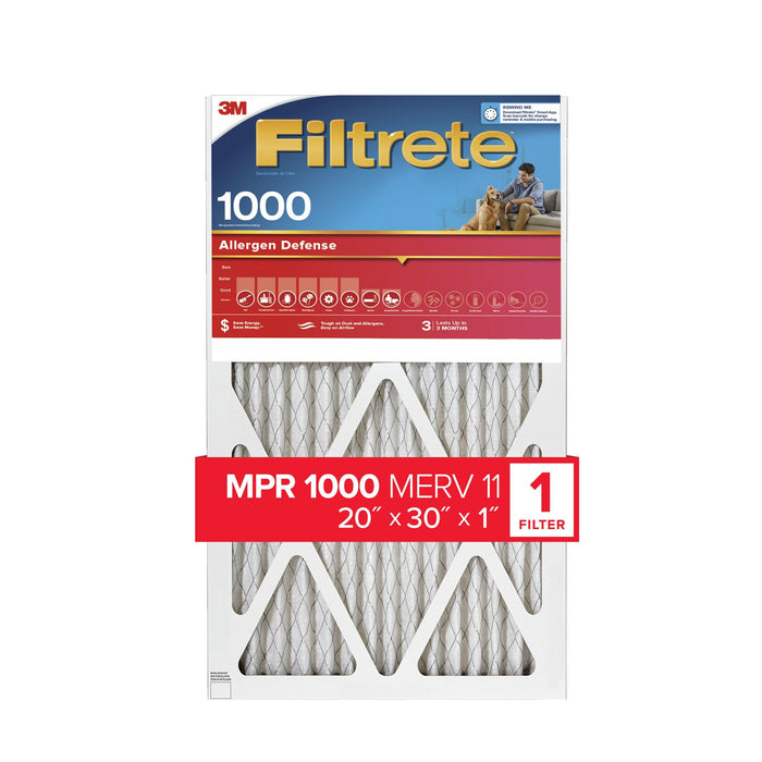 Filtrete Allergen Defense Air Filter, 1000 MPR, 9822-4, 20 in x 30 in x1 in