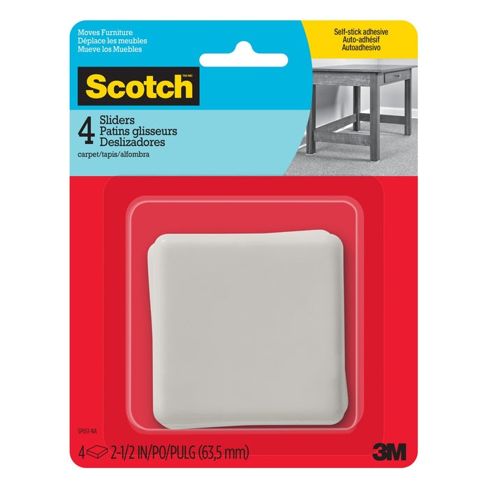 Scotch Sliders SP651-NA, Adhesive Hard Square 2.5-In 4/Pk