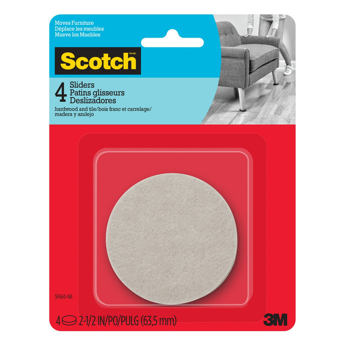 Scotch Felt Furniture Movers SP660-NA, Adhesive 2.5in 4pk