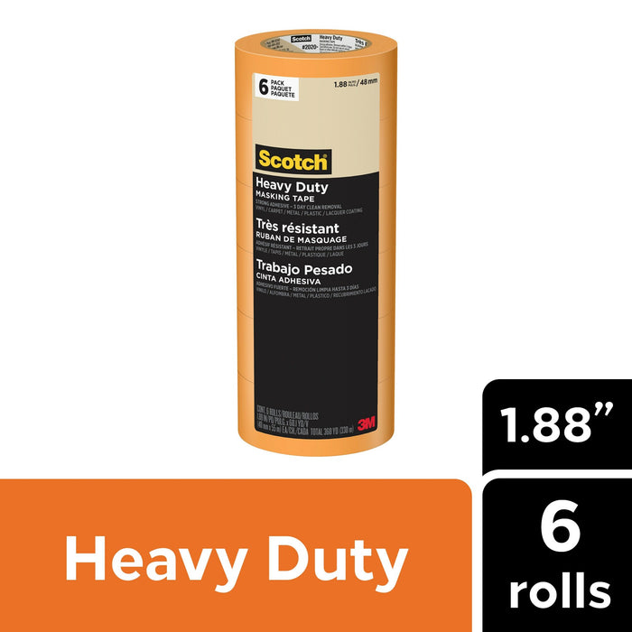 Scotch® Heavy Duty Masking Tape 2020+-48TP6, 1.88 in x 60.1 yd (48mm x55m)