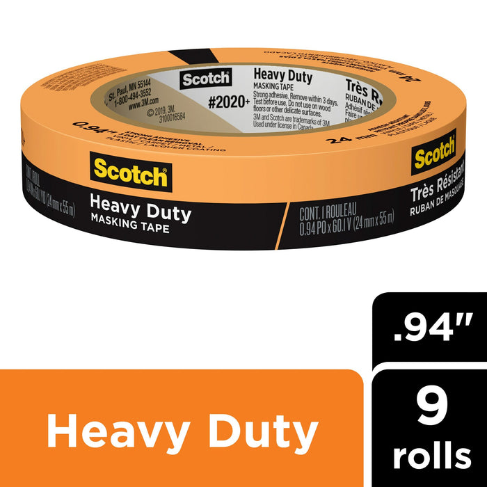 Scotch® Heavy Duty Masking Tape 2020+-24AP9, 0.94 in x 60.1 yd (24mm x55m)