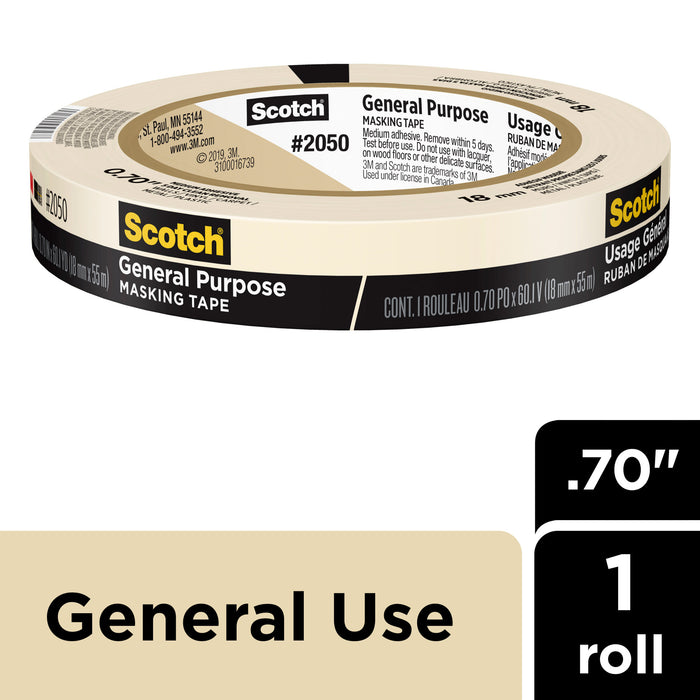 Scotch® General Purpose Masking Tape 2050-18AP, 0.70 in x 60.1 yd (18mmx 55m)