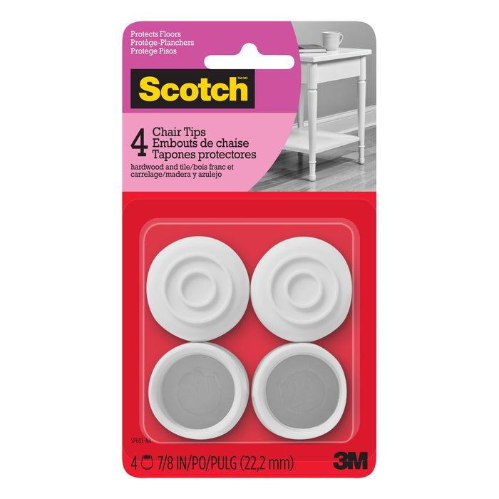 Scotch Chair Tips SP603-NA, White Rubber 7/8-In 4/Pk
