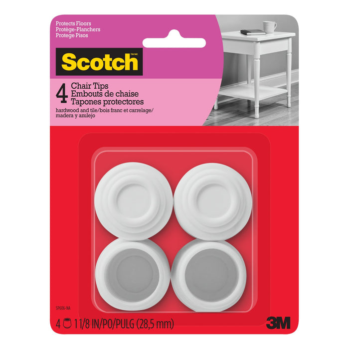 Scotch Chair Tips SP606-NA, White Rubber 1-1/8-In 4/Pk