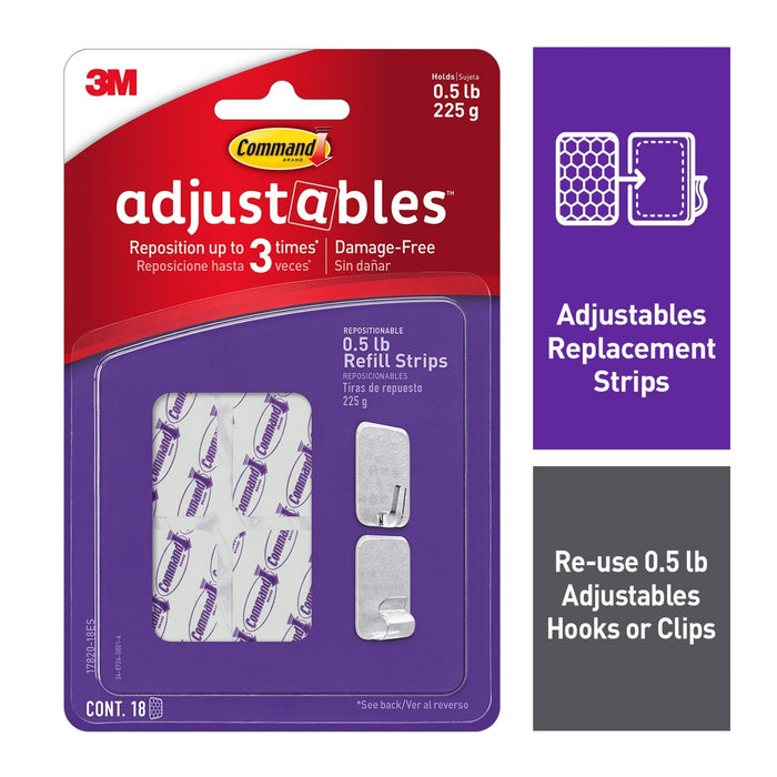 Command® Adjustables Repositionable 1/2 lb Refill Strips, 18 Strips,17820-18ES