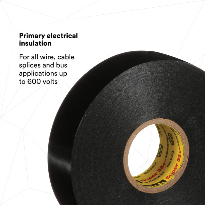 Scotch® Super 33+ Vinyl Electrical Tape, 3/4 in x 76 ft, 1 in Core,Black