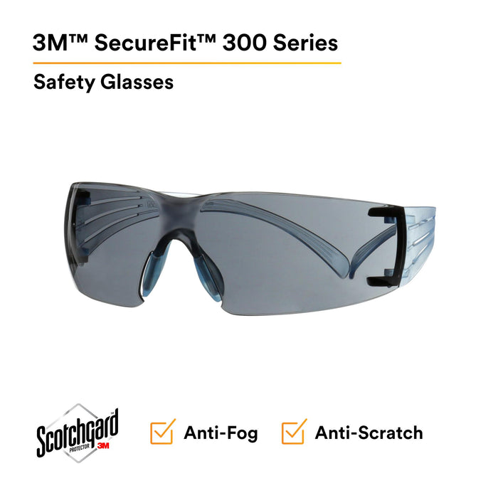 3M SecureFit 300 Series, SF302SGAF-LBL, Ice Blue Temples