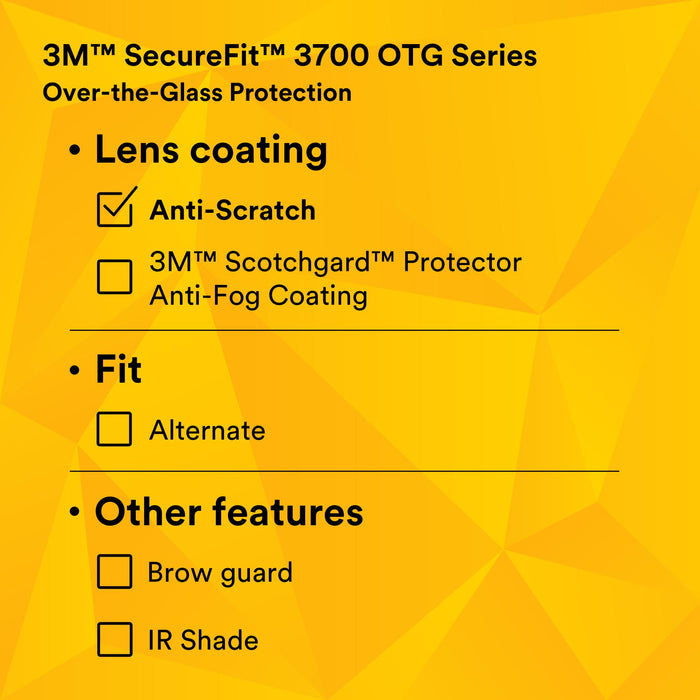 3M SecureFit 3700 Series, SF3702AS-BLU, Blue Temple, Gray OTG Anti-
scratch lens