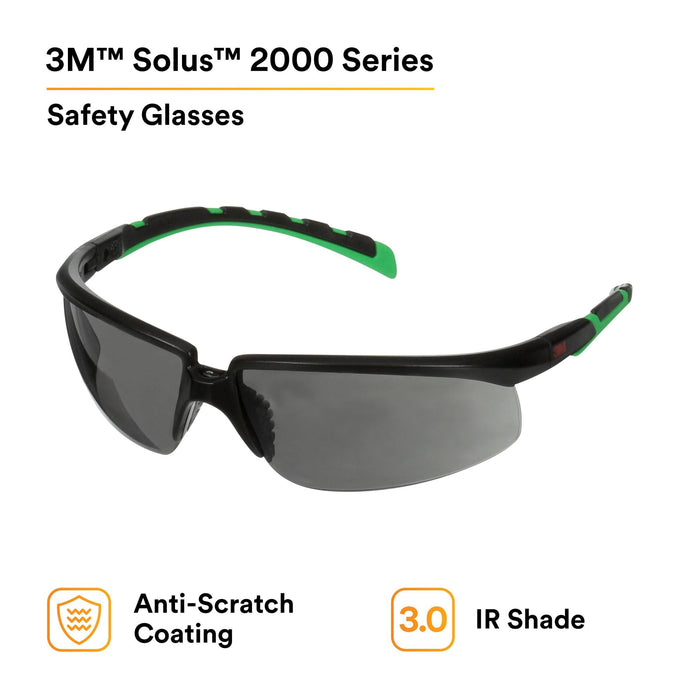 3M Solus 2000 Series, S2030AS-BLK, Black/Green Temples