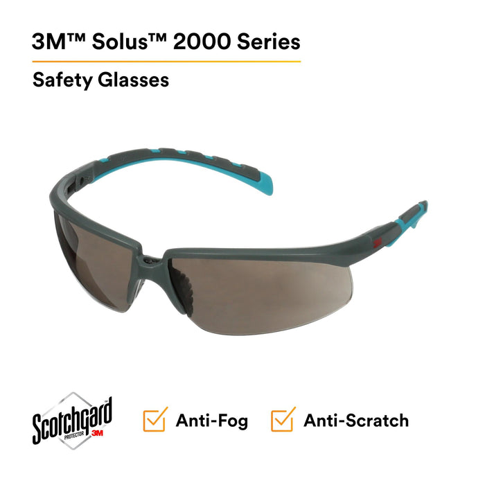 3M Solus 2000 Series, S2002SGAF-BGR, Gray/Blue-Green Temples