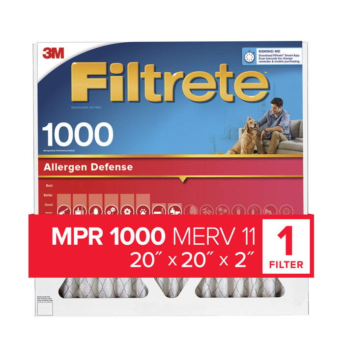 Filtrete Electrostatic Air Filter, 1000 MPR, NADP02-2IN-4, 20 in x 20in x 2 in