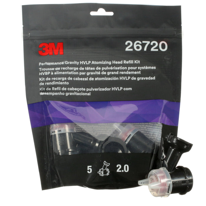 3M Performance Gravity HVLP Atomizing Head Refill Kit 26720, Red, 2.0,5 pack