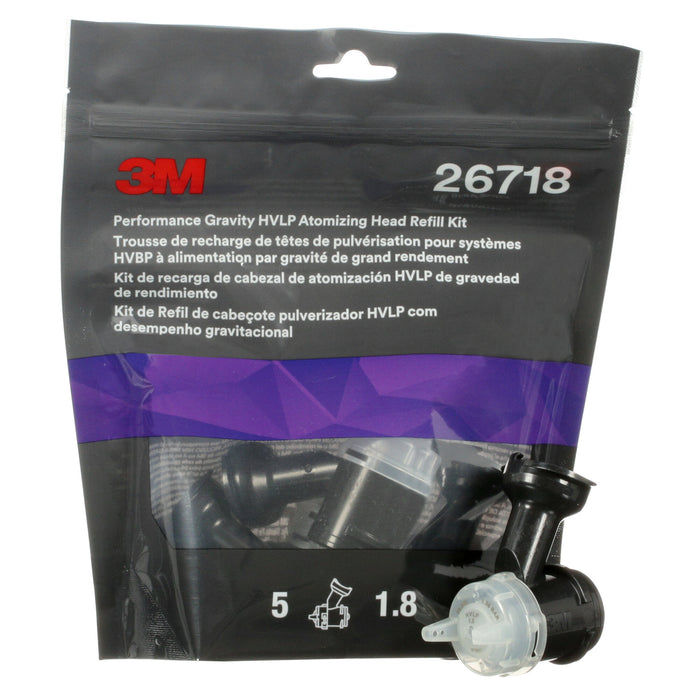 3M Performance Gravity HVLP Atomizing Head Refill Kit 26718, Clear,1.8, 5 pack