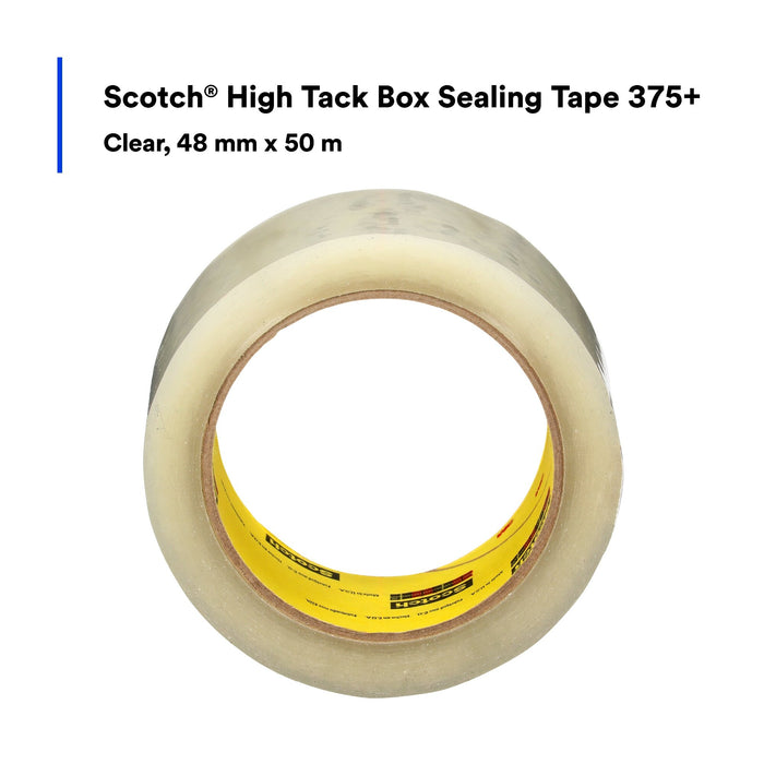 Scotch® High Tack Box Sealing Tape 375+, Clear, 48 mm x 50 m