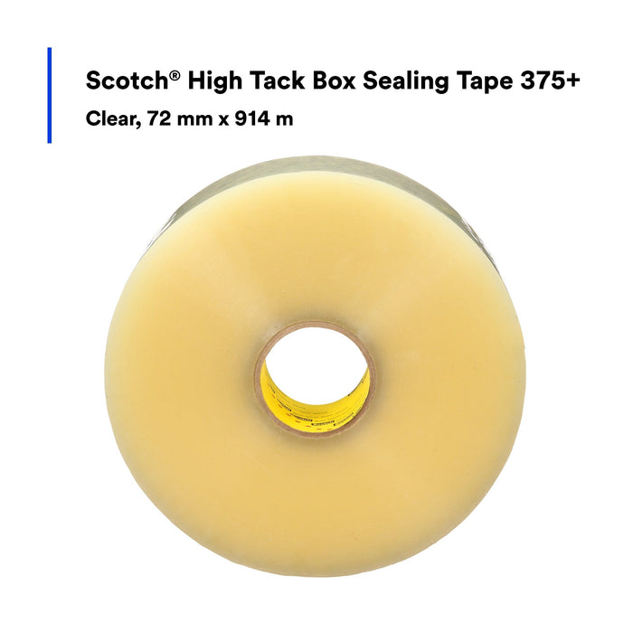 Scotch® High Tack Box Sealing Tape 375+, Clear, 72 mm x 914 m