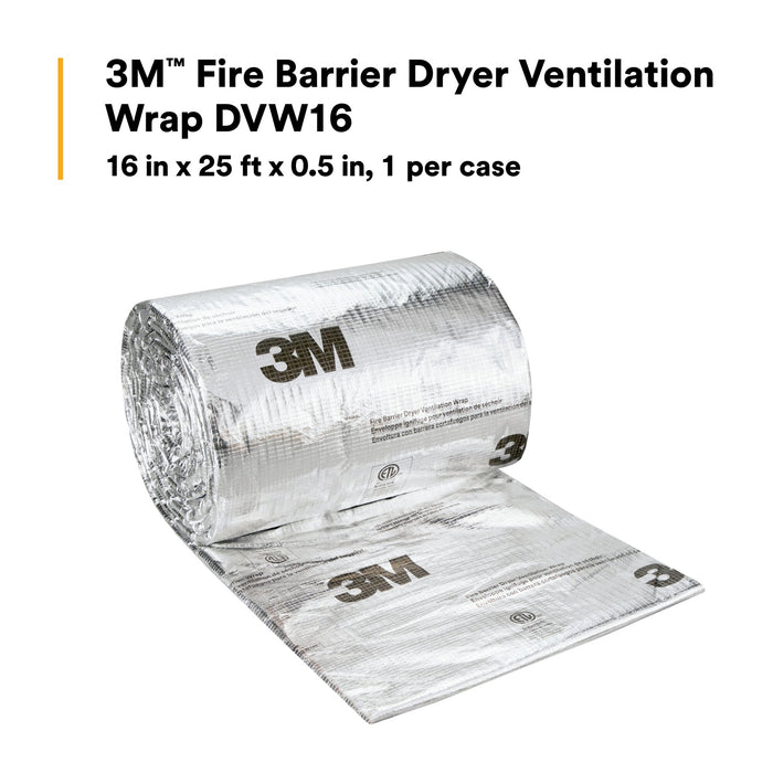3M Fire Barrier Dryer Ventilation Wrap DVW16, 16 IN x 25 FT x 0.5 IN